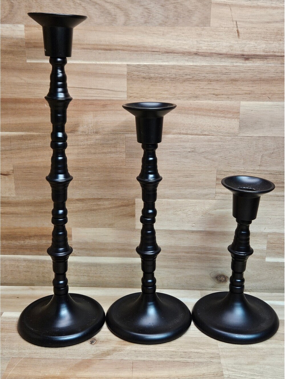 Set of 3 Modern Matte Black Metal Candlestick Holders - Tiered Taper Candle Stix